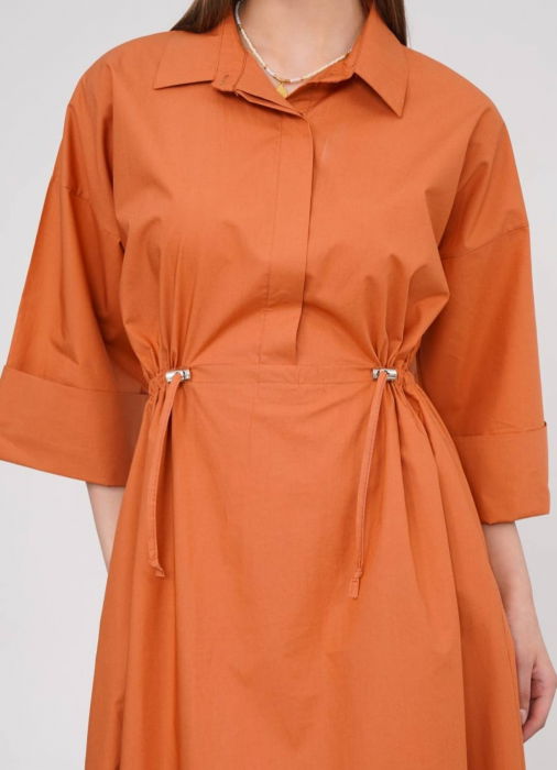 Rochie lunga tip camasa din poplin satinat de bumbac, caramizie [9]