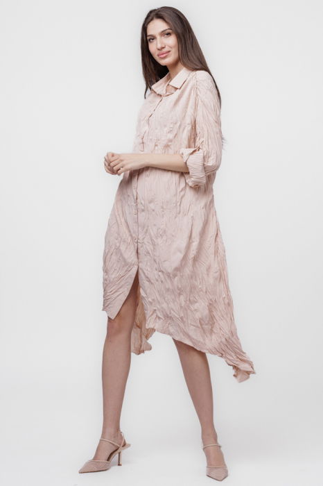 Rochie camasa creponata, in colturi, roz [2]