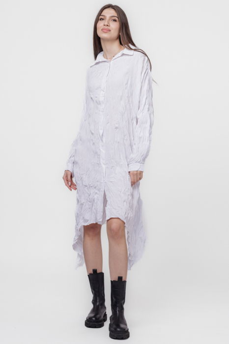 Rochie camasa creponata, in colturi, alba