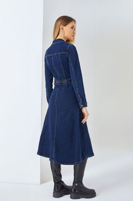 Rochie camasa din blug denim cu guler camasa si taietura in talie [3]