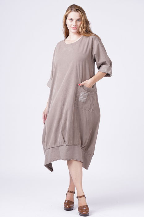 Rochie lalea din catifea reiata bej inchis [3]