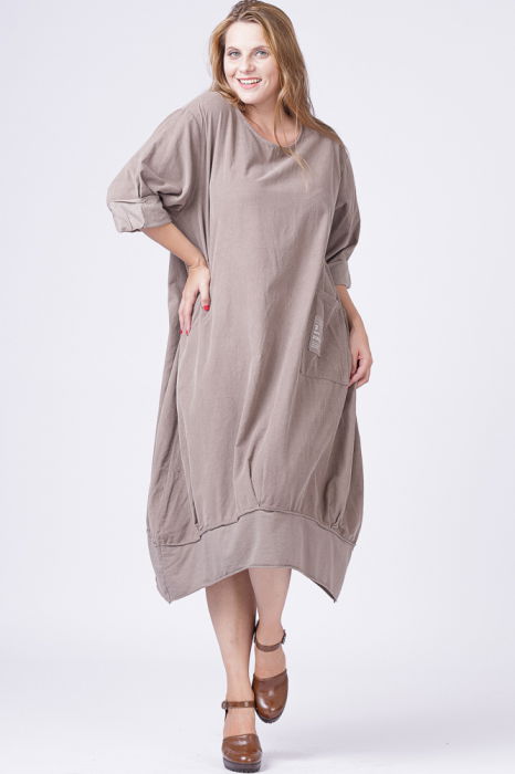 Rochie lalea din catifea reiata bej inchis [2]