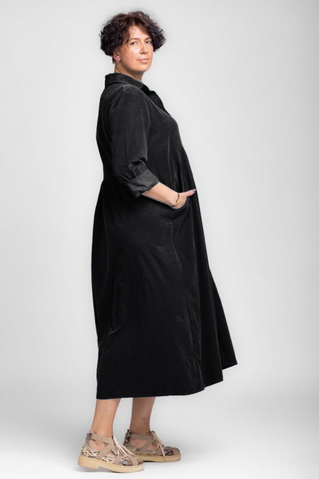 Rochie camasa din catifea reiata, taiata in talie [2]