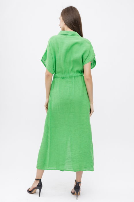 Rochie camasa, din in, cu snur in talie, verde deschis [4]