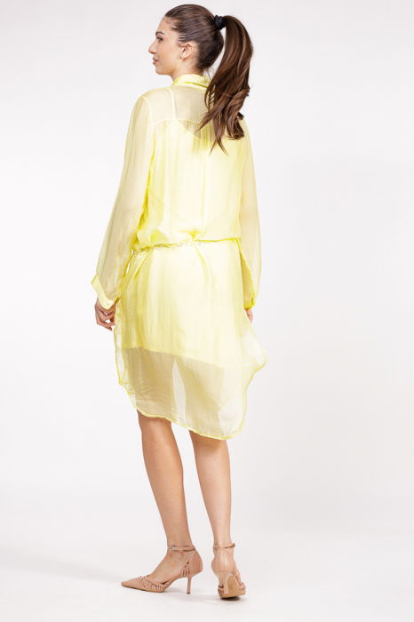 Rochie camasa din matase si vascoza galben pai, cu dublura [4]