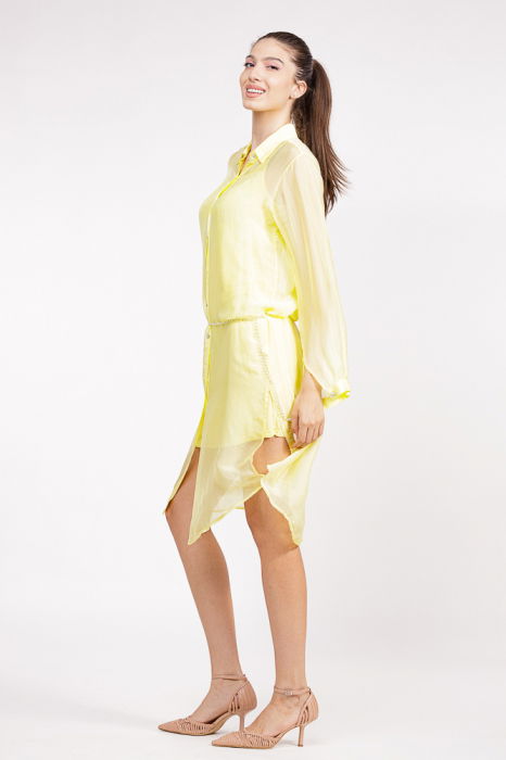 Rochie camasa din matase si vascoza galben pai, cu dublura [2]