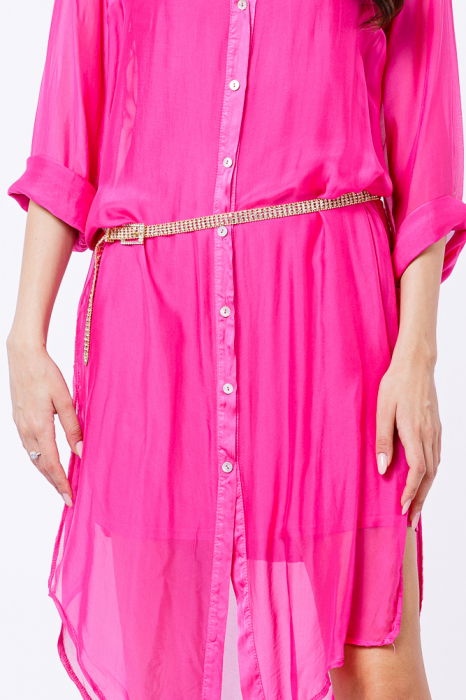 Rochie camasa din matase si vascoza fucsia, cu dublura [2]