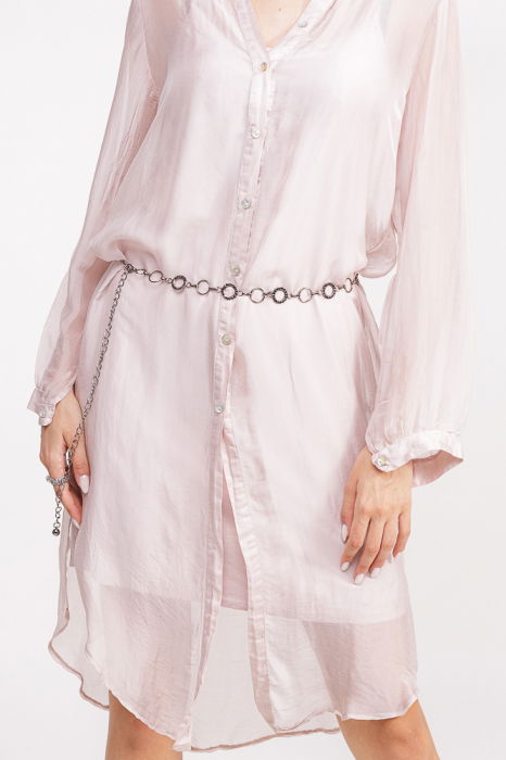 Rochie camasa din matase si vascoza roz prafuit, cu dublura [5]