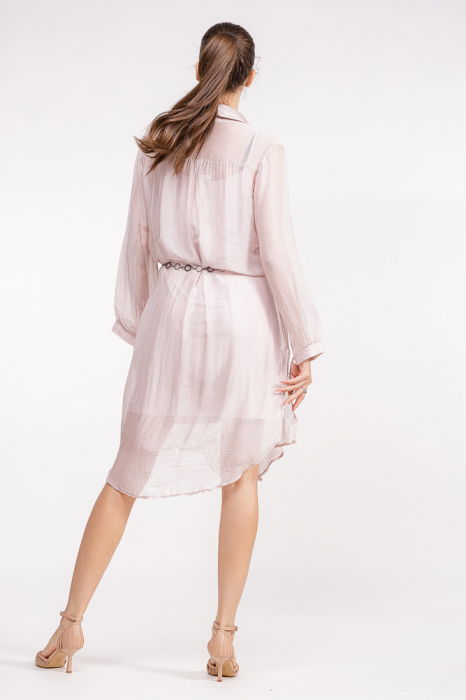 Rochie camasa din matase si vascoza roz prafuit, cu dublura [4]