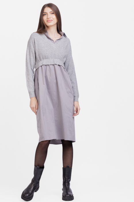 Rochie camasa din poplin de bumbac cu pulover angora, gri [2]