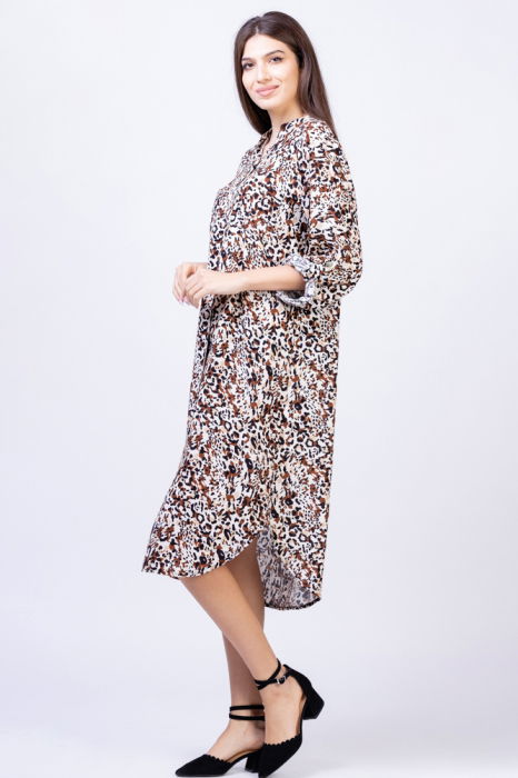 Rochie camasa din vascoza, lunga, cu imprimeu animal print bej-negru [2]