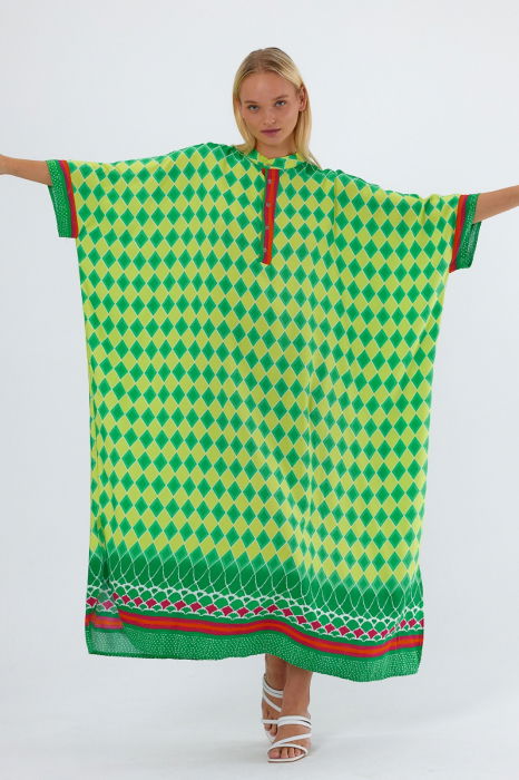 Rochie camasa oversize cu imprimeu geometric, cu romburi galbene [2]