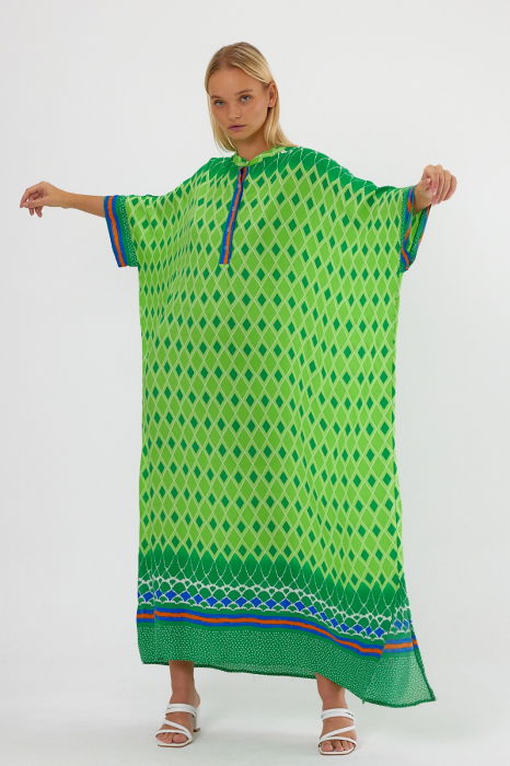 Rochie verde oversize, cu imprimeu geometric, cu romburi [7]