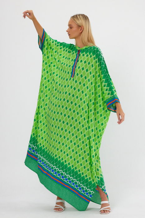 Rochie verde oversize, cu imprimeu geometric, cu romburi [5]