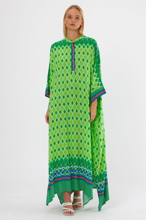 Rochie verde oversize, cu imprimeu geometric, cu romburi [3]