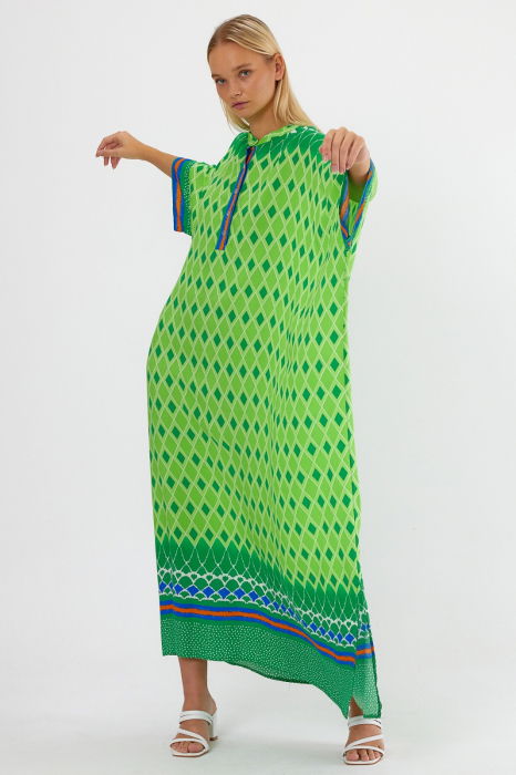 Rochie verde oversize, cu imprimeu geometric, cu romburi [6]