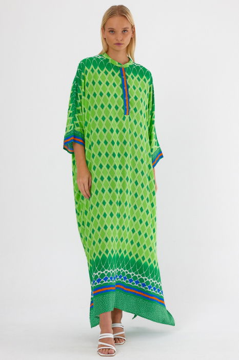 Rochie verde oversize, cu imprimeu geometric, cu romburi [2]