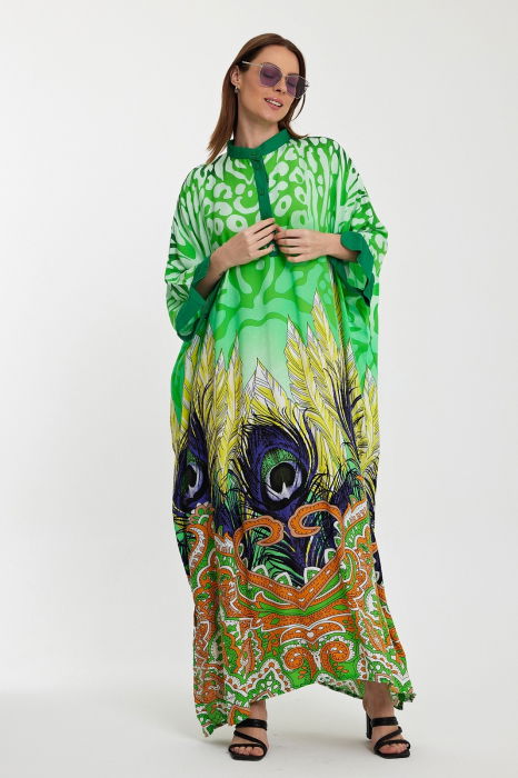 Rochie camasa oversize cu imprimeu paun, verde [2]