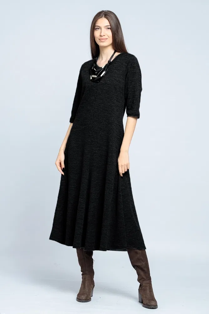 Rochie cambrata din tricot de vascoza, neagra