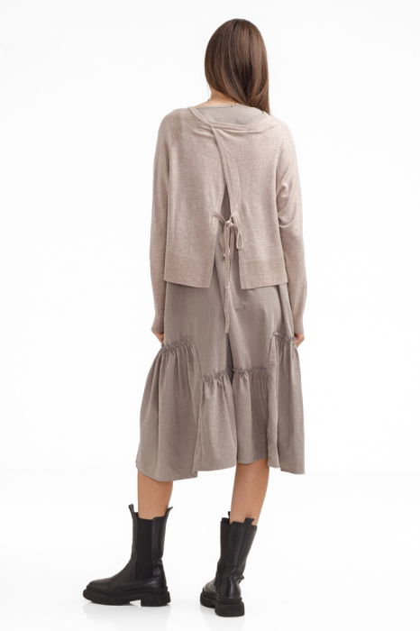 Rochie catifelata suprapusa, cu puloveras petrecut la spate, bej inchis [4]