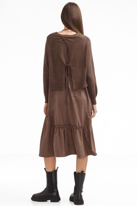 Rochie catifelata suprapusa, cu puloveras petrecut la spate, maro [4]