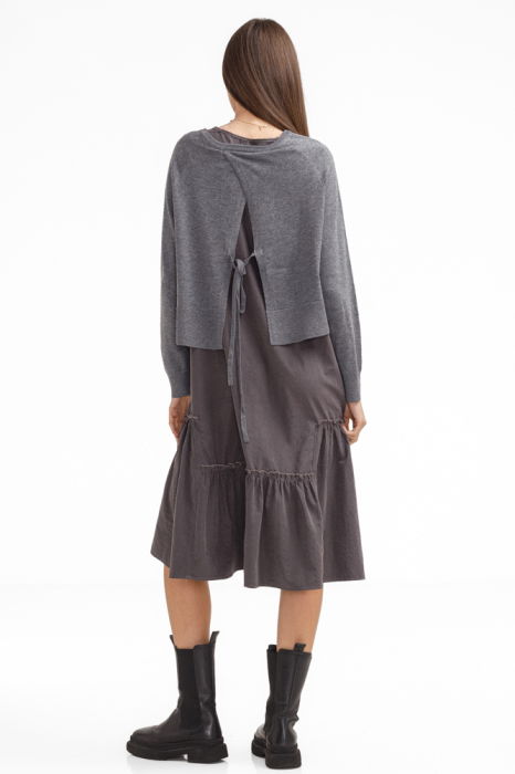 Rochie catifelata suprapusa, cu puloveras petrecut la spate, gri [4]