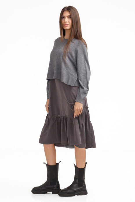 Rochie catifelata suprapusa, cu puloveras petrecut la spate, gri [3]