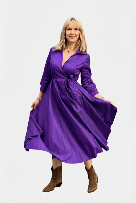 Rochie clos, petrecuta, din poplin de bumbac, mov [2]