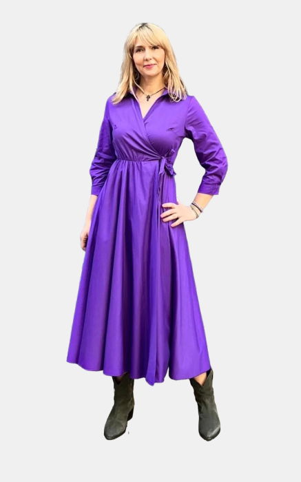 Rochie clos, petrecuta, din poplin de bumbac, mov [1]