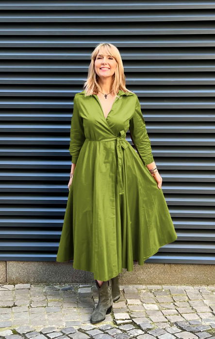 Rochie clos, petrecuta, din poplin de bumbac, verde oliv [2]