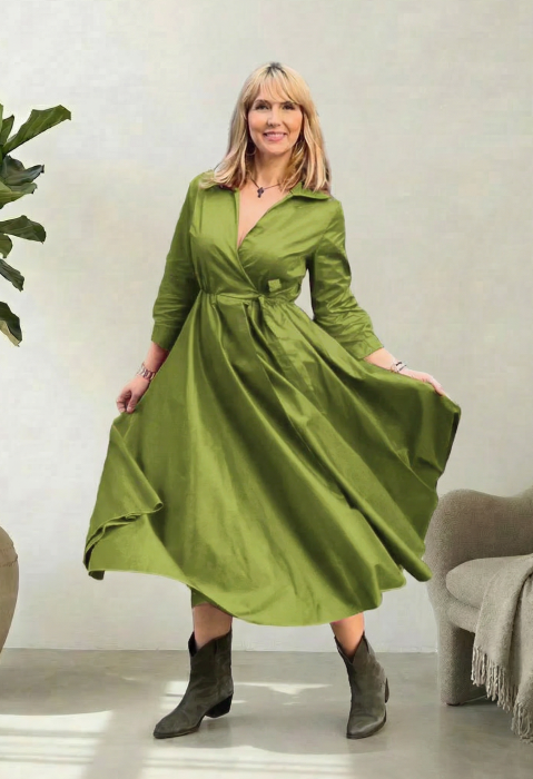 Rochie clos, petrecuta, din poplin de bumbac, verde oliv [1]