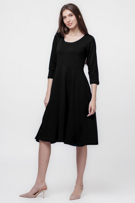 Rochie clos, taiata in talie, cu buzunare ascunse, din bumbac, negru [2]