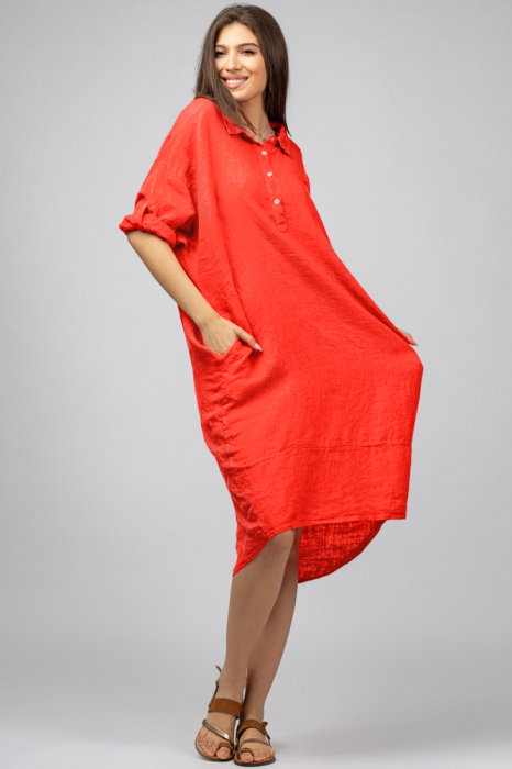 Rochie corai din in Stella Milani cu inel metalic pe spate
