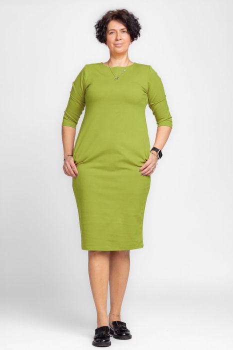 Rochie creion " Zara " verde olive, din jerseu punto milano de vascoza [1]