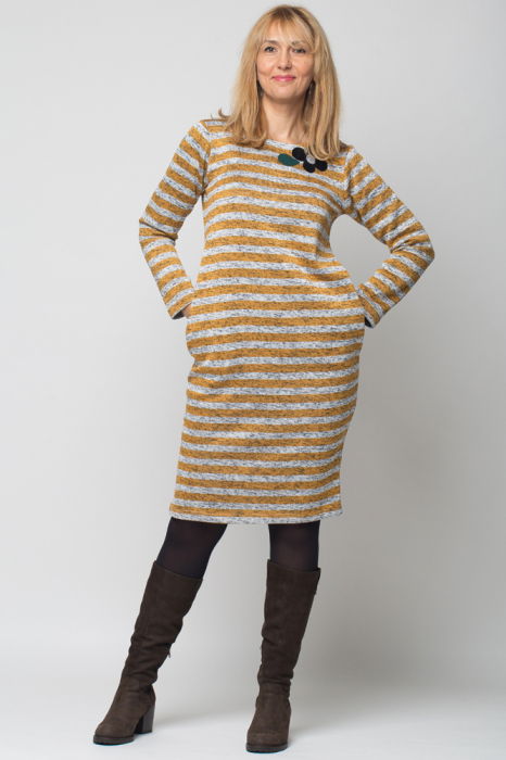 Rochie creion " Zara ", groasa, cu dungi si floare aplicata [1]