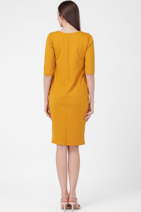 Rochie creion " Zara " mustar , din jerseu punto milano de vascoza [3]