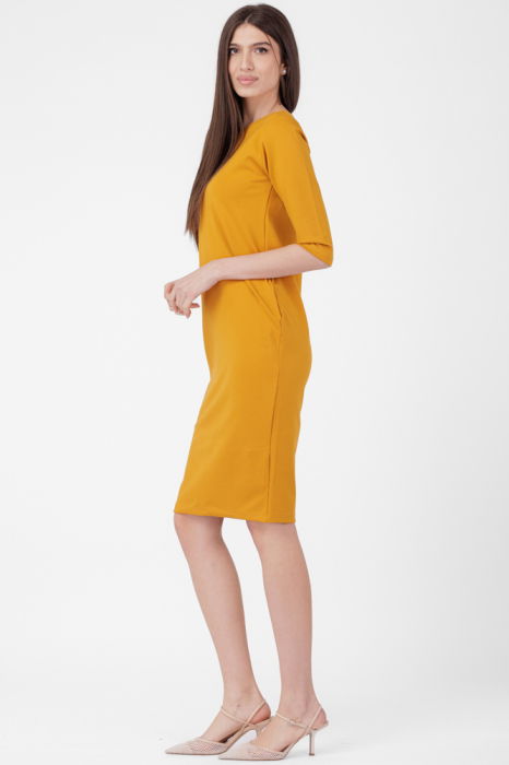 Rochie creion " Zara " mustar , din jerseu punto milano de vascoza [2]