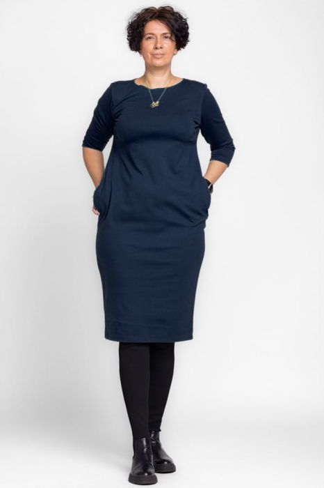 Rochie creion " Zara " bleumarin, din jerseu punto milano de vascoza [1]