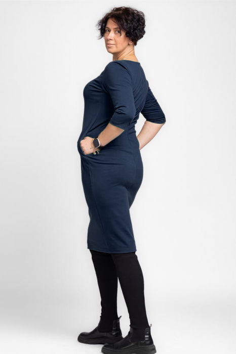 Rochie creion " Zara " bleumarin, din jerseu punto milano de vascoza [2]