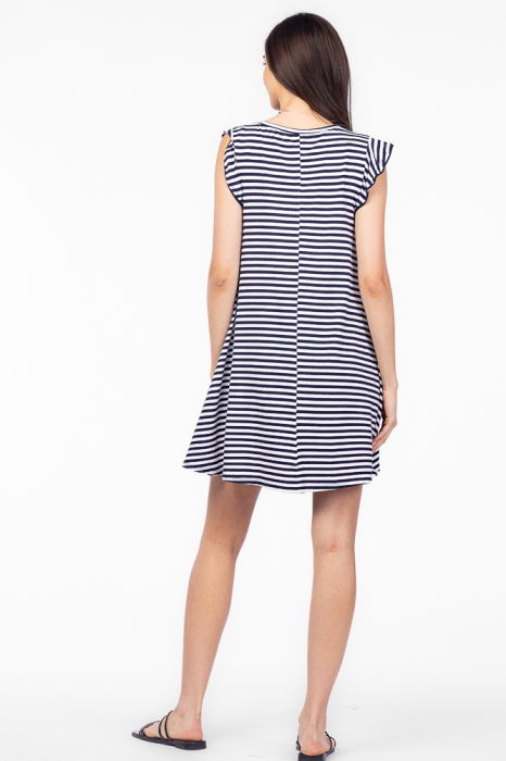 Rochie scurta A-line, din tricot de vascoza, imprimeu dungi alb-bleumarin [3]