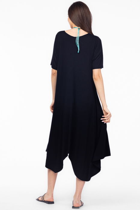 Rochie cu colturi rotunjite, din tricot de vascoza, neagra [3]