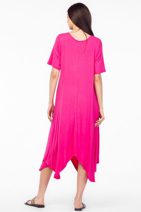 Rochie cu colturi rotunjite, din tricot de vascoza, fucsia [3]