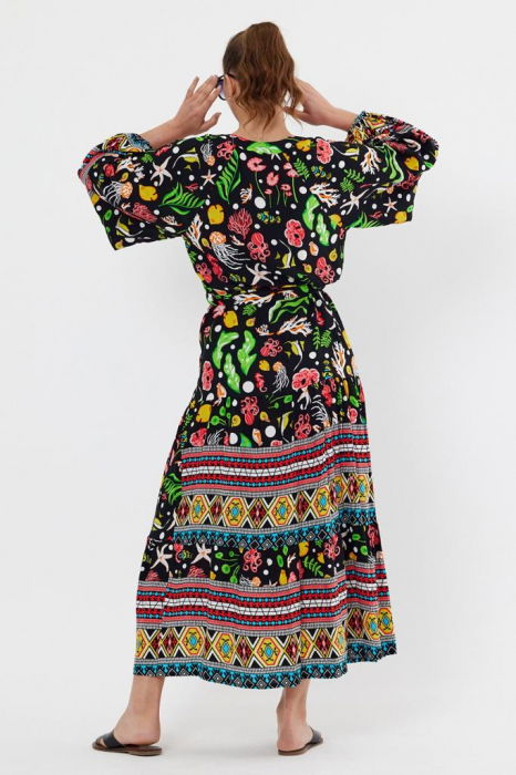 Rochie cu imprimeu marin pe fond negru, din vascoza [9]