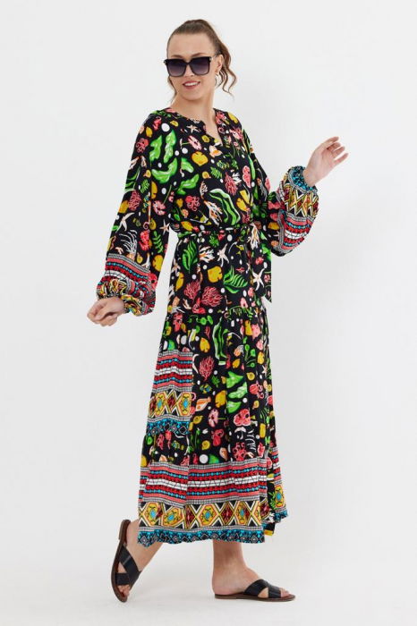 Rochie cu imprimeu marin pe fond negru, din vascoza [5]