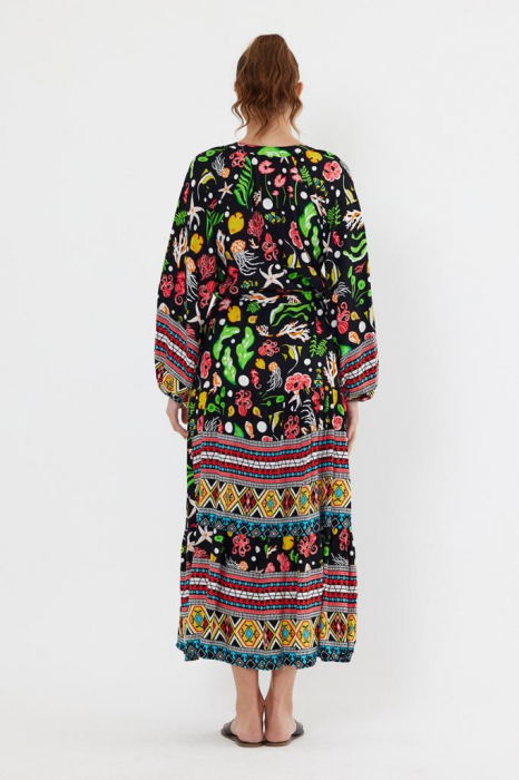 Rochie cu imprimeu marin pe fond negru, din vascoza [8]