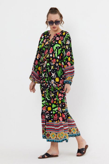 Rochie cu imprimeu marin pe fond negru, din vascoza [7]