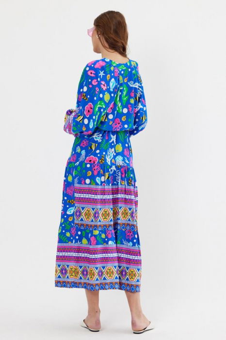 Rochie cu imprimeu marin pe fond albastru, din vascoza [8]
