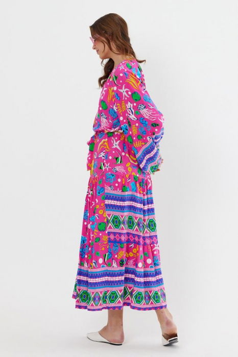 Rochie cu imprimeu marin pe fond fucsia, din vascoza [8]