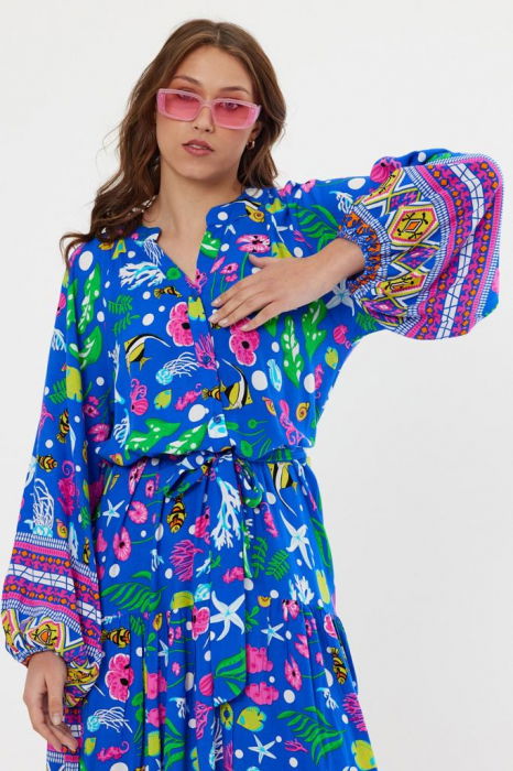Rochie cu imprimeu marin pe fond albastru, din vascoza [9]