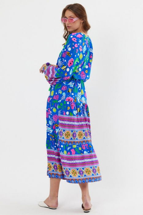 Rochie cu imprimeu marin pe fond albastru, din vascoza [6]